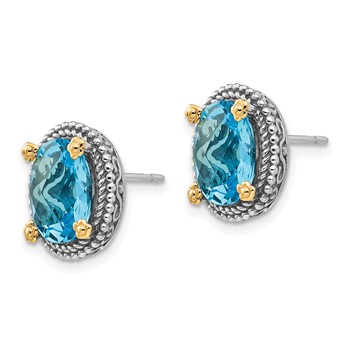 Shey Couture Sterling Silver with 14K Accent Antiqued Oval Swiss Blue Topaz Post Earrings — alternate view