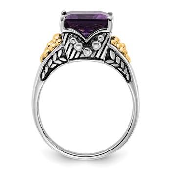 Sterling Silver w/14k Accent Polished & Antiqued Amethyst Ring — alternate view