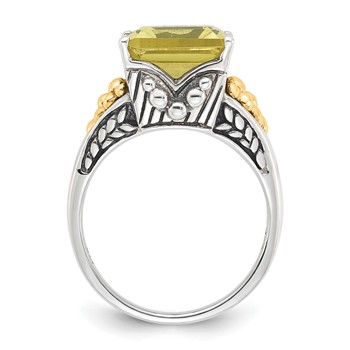Sterling Silver w/14k Accent Antiqued Lemon Quartz Ring — alternate view