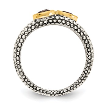 Shey Couture Sterling Silver Gold-tone Flash Gold-plated Antiqued Round Bezel .30Garnet/.20Citrine/.20Smoky Quartz 3 Stackable Rings — alternate view