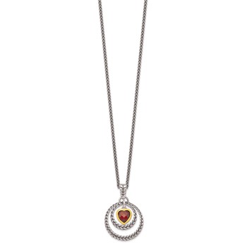 Shey Couture Sterling Silver Gold-tone Flash Gold-plated 18 Inch Antiqued Checkerboard Garnet Heart Necklace — alternate view