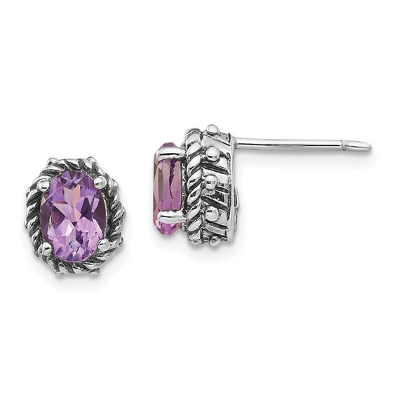 Oval Amethyst Post Stud Earrings Sterling Silver