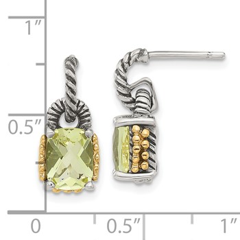 Sterling Silver w/ 14k Accent Lemon Quartz Dangle Earrings — alternate view