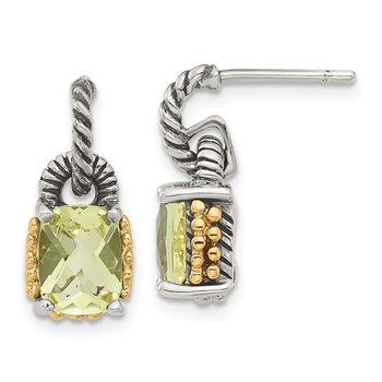 Sterling Silver w/ 14k Accent Lemon Quartz Dangle Earrings