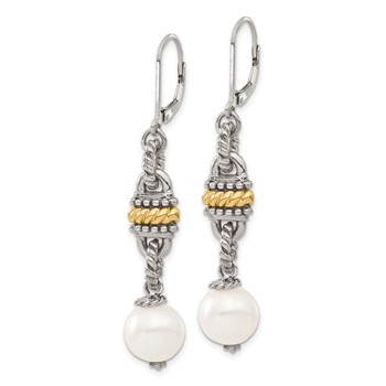 Sterling Silver w/14k Accent 9.5-10mm FW Cultured Pearl Earrings — alternate view