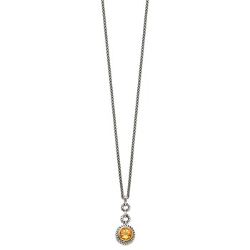 Shey Couture Sterling Silver Gold-tone Flash Gold-plated 18 Inch Antiqued Round Bezel Citrine Necklace — alternate view