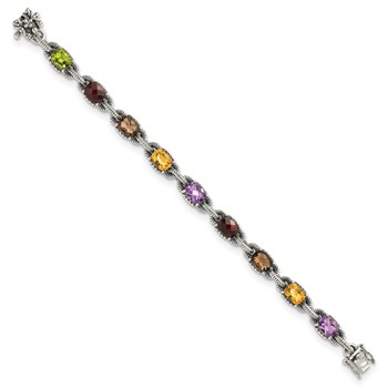 Shey Couture Sterling Silver 7.25 Inch Antiqued Cushion .86Amethyst/.86Citrine/1.10Garnet/.55Peridot/.86Smoky Quartz Bracelet — alternate view
