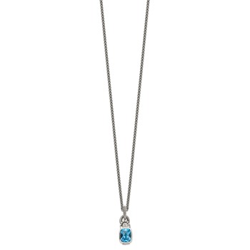 Shey Couture Sterling Silver 18 Inch Antiqued Cushion Bezel Sky Blue Topaz and Diamond Necklace — alternate view