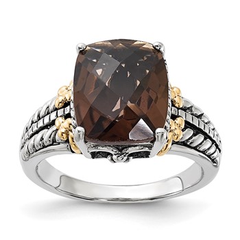 Sterling Silver w/14k Accent Polished & Antiqued Smoky Quartz Ring
