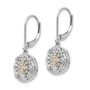 Shey Couture Sterling Silver Rhodium-plated with 14K Accent Diamond Leverback Dangle Vintage Earrings — alternate view