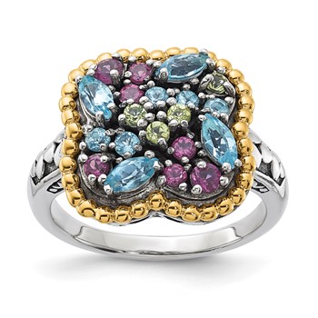 Sterling Silver w/14k Accent Multi Gemstone Ring