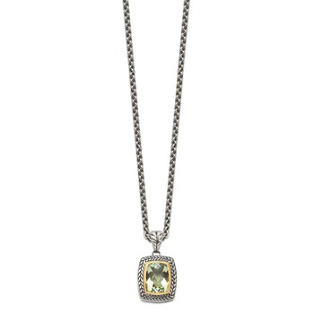 Shey Couture Sterling Silver with 14K Accent 18 Inch Antiqued Cushion Bezel Green Quartz Necklace — alternate view