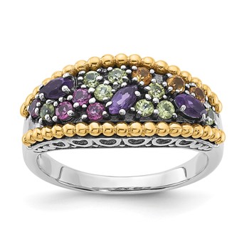 Sterling Silver w/14k Accent Multi Gemstone Ring