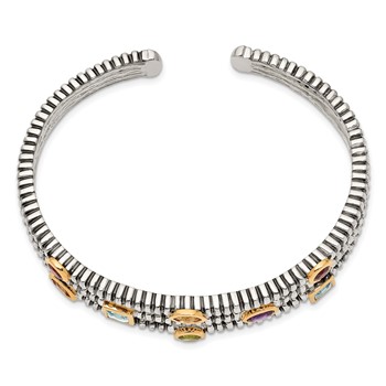 Shey Couture Sterling Silver with 14K Accent Antiqued Bezel .36Amethyst/.55Blue Topaz/.18Citrine/.35Garnet/.30Peridot Cuff Bracelet — alternate view