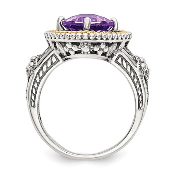 Shey Couture Sterling Silver with 14K Accent Antiqued Checkerboard-cut Cushon Amethyst Ring — alternate view