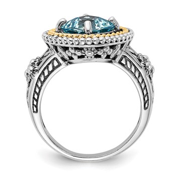 Sterling Silver w/14k Accent Polished & Antiqued Swiss Blue Topaz Ring — alternate view