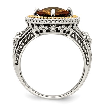 Shey Couture Sterling Silver with 14K Accent Antiqued Cushion Citrine Ring — alternate view