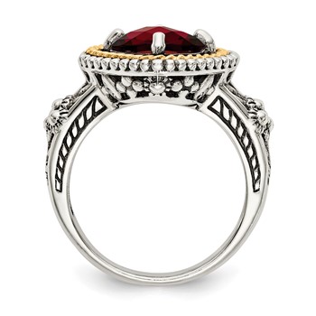 Shey Couture Sterling Silver with 14K Accent Antiqued Checkerboard Cushion Garnet Ring — alternate view