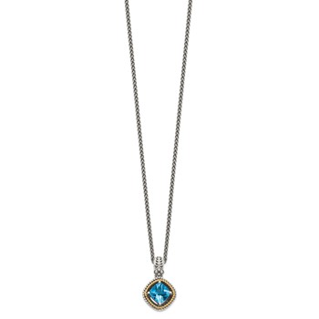 Shey Couture Sterling Silver with 14K Accent 18 Inch Antiqued Cushion Swiss Blue Topaz Necklace — alternate view
