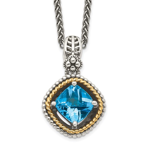 Sterling Silver Antiqued w/14k Swiss Blue Topaz Necklace