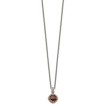 Shey Couture Sterling Silver with 14K Accent 18 Inch Antiqued Checkerboard Cushion Garnet Necklace — alternate view