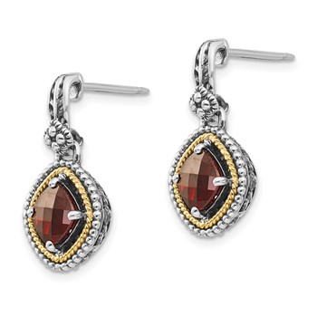 Shey Couture Sterling Silver with 14K Accent Antiqued Checkerboard Cushion Garnet Post Dangle Earrings — alternate view