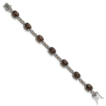 Shey Couture Sterling Silver with 14K Accent 7.75 Inch Antiqued Cushion Smoky Quartz Bracelet — alternate view