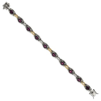 Sterling Silver w/ 14k Accent Antiqued Rhodolite Garnet Link Bracelet — alternate view