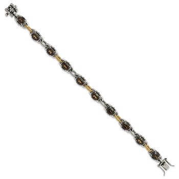 Sterling Silver w/14k Accent Antiqued Smoky Quartz Bracelet — alternate view