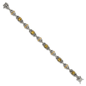 Sterling Silver w/14ky Accent Polished & Antiqued Citrine Bracelet — alternate view