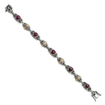 Sterling Silver w/14ky Accent Rhodolite Garnet Bracelet — alternate view