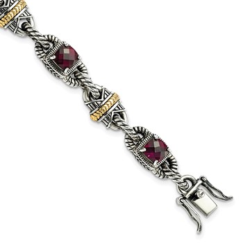Sterling Silver w/14ky Accent Rhodolite Garnet Bracelet
