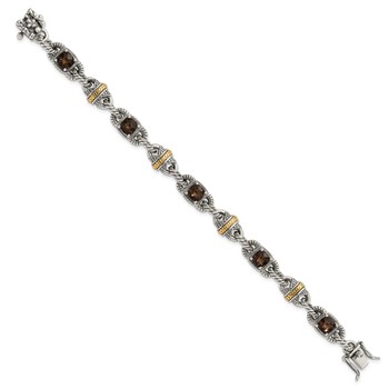 Sterling Silver w/14ky Accent Polished & Antiqued Smoky Quartz Bracelet — alternate view