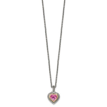 Shey Couture Sterling Silver with 14K Accent 18 Inch Antiqued Heart Bezel Created Pink Sapphire Necklace — alternate view