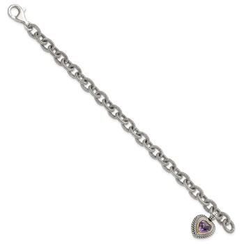 Shey Couture Sterling Silver with 14K Accent 7.5 Inch Antiqued Amethyst Heart Link Bracelet — alternate view