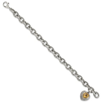 Shey Couture Sterling Silver with 14K Accent 7.5 Inch Antiqued Citrine Heart Bracelet — alternate view