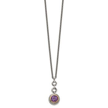 Shey Couture Sterling Silver Gold-tone Flash Gold-plated 18 Inch Antiqued Round Bezel Amethyst Necklace — alternate view