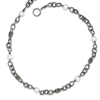 Shey Couture Sterling Silver with 14K Accent 18.5 Inch Antiqued 8-8.5mm Freshwater Cultured Pearl Necklace — alternate view