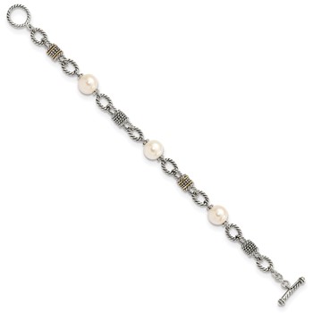 Shey Couture Sterling Silver with 14K Accent 7.5 Inch Antiqued 10-10.5mm Freshwater Cultured Pearl Bracelet — alternate view