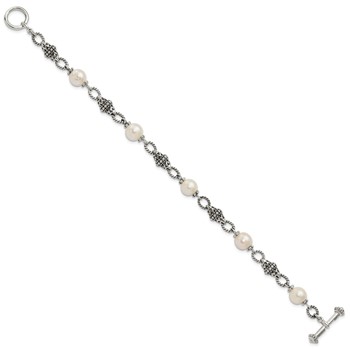 Shey Couture Sterling Silver 8 Inch Antiqued 8-8.5mm Freshwater Cultured Pearl Bracelet — alternate view