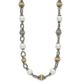 Shey Couture Sterling Silver with 14K Accent 18 Inch Antiqued 8mm Freshwater Cultured Pearl Necklace — alternate view