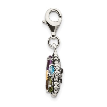 Shey Couture Sterling Silver with 14K Accent Antiqued Pear Shaped Amethyst Citrine Blue Topaz Peridot and Garnet Multicolored Gemstone Flower with Lobster Clasp Charm — alternate view