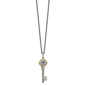 Shey Couture Sterling Silver with 14K Accent 18 Inch Antiqued Sapphire and Diamond Key Necklace — alternate view