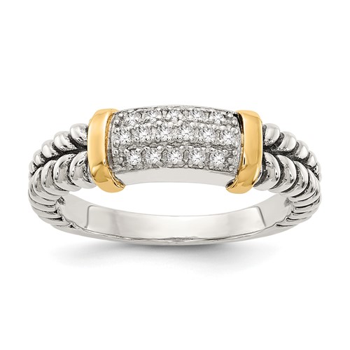 Sterling Silver Antiqued w/14k Diamond Ring