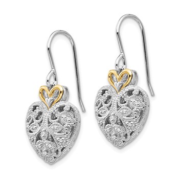 Shey Couture Sterling Silver Rhodium-plated with 14K Accent Diamond Shepherd Hook Dangle Vintage Heart Earrings — alternate view
