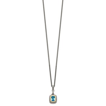 Shey Couture Sterling Silver with 14K Accent 18 Inch Antiqued Cushion Bezel Swiss Blue Topaz Necklace — alternate view