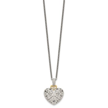 Shey Couture Sterling Silver Antiqued with 14K Accent 18 Inch Diamond Vintage Heart Necklace — alternate view
