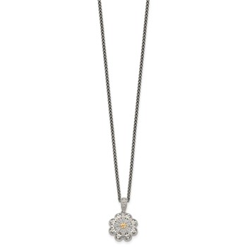 Shey Couture Sterling Silver Antiqued with 14K Accent 18 Inch Diamond Vintage Flower Necklace — alternate view