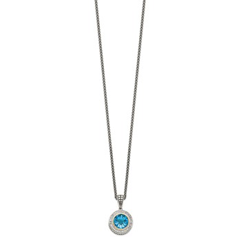 Shey Couture Sterling Silver with 14K Accent 18 Inch Antiqued Round Swiss Blue Topaz and Diamond Necklace — alternate view