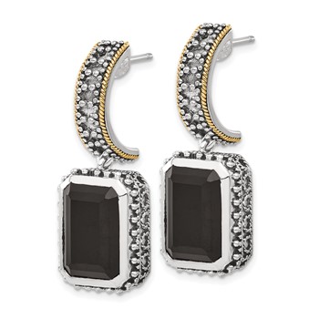 Sterling Silver w/ 14k Accent Antiqued Black Onyx Earrings — alternate view